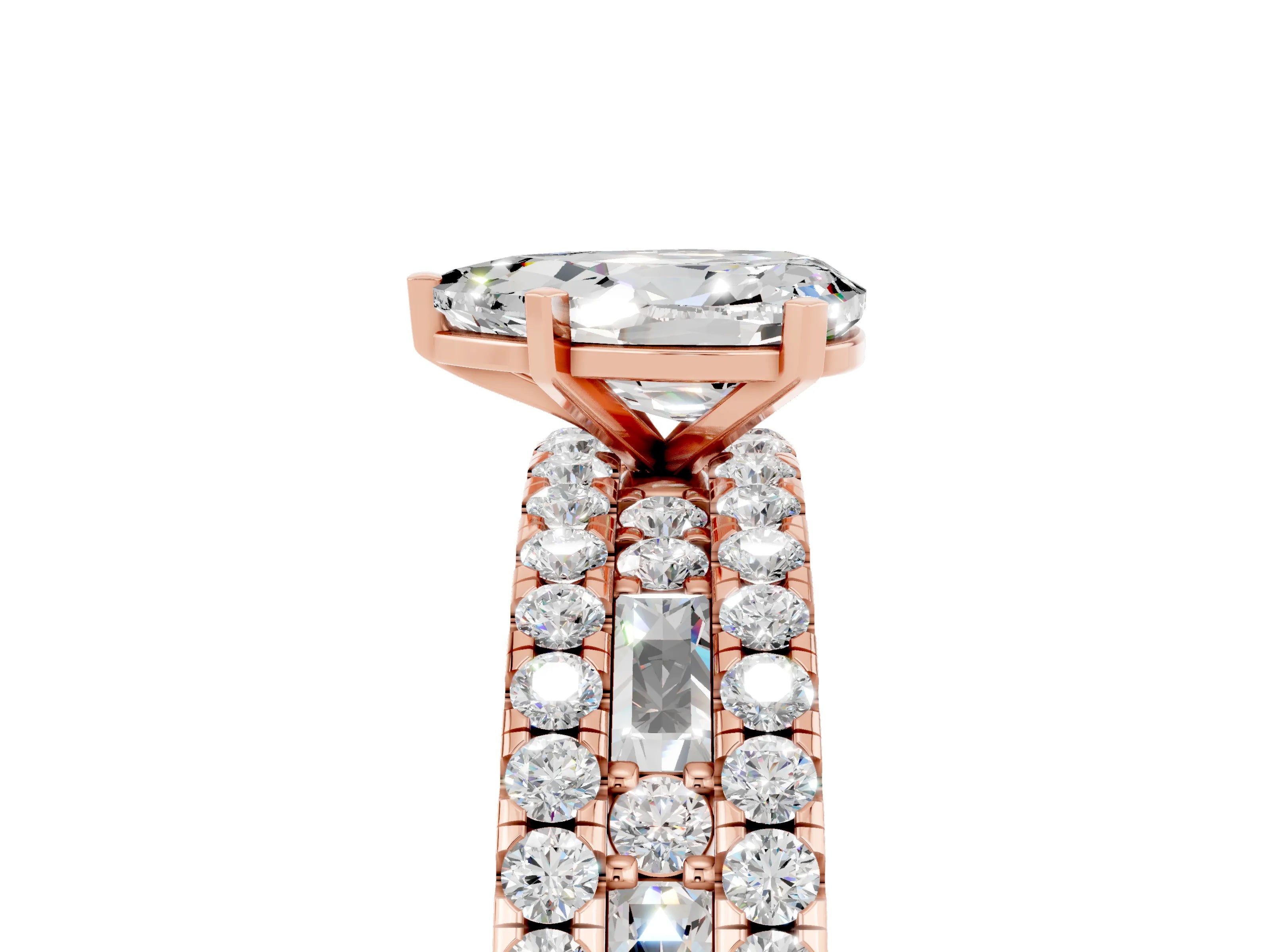Rose gold Pear Cut Moissanite Solitaire Ring with Pavé and Channel Set Band_5