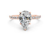 Rose gold Pear Cut Moissanite Solitaire Ring with Pave Band and Four Prong Setting_24