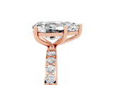Rose gold Pear Cut Moissanite Solitaire Ring with Pave Band and Four Prong Setting_29
