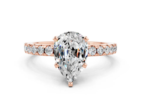 Rose gold Pear Cut Moissanite Solitaire Ring with Round  Pavé Band and Four-Prong Setting_42