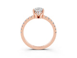 Rose gold Pear Cut Moissanite Solitaire Ring with Round  Pavé Band and Four-Prong Setting_45