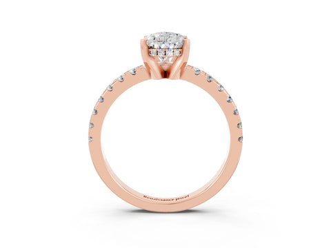 Rose gold Pear Cut Moissanite Solitaire Ring with Round  Pavé Band and Four-Prong Setting_45