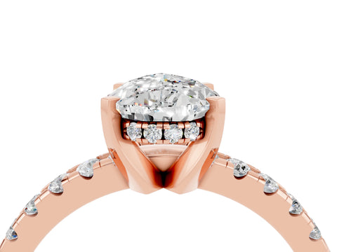 Rose gold Pear Cut Moissanite Solitaire Ring with Round  Pavé Band and Four-Prong Setting_46