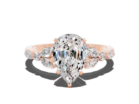 Rose gold Pear Cut Moissanite Solitaire Ring with Side Stones and Four-Prong Setting_12