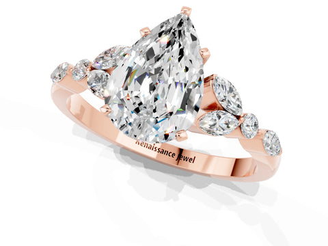 Rose gold Pear Cut Moissanite Solitaire Ring with Side Stones and Four-Prong Setting_13