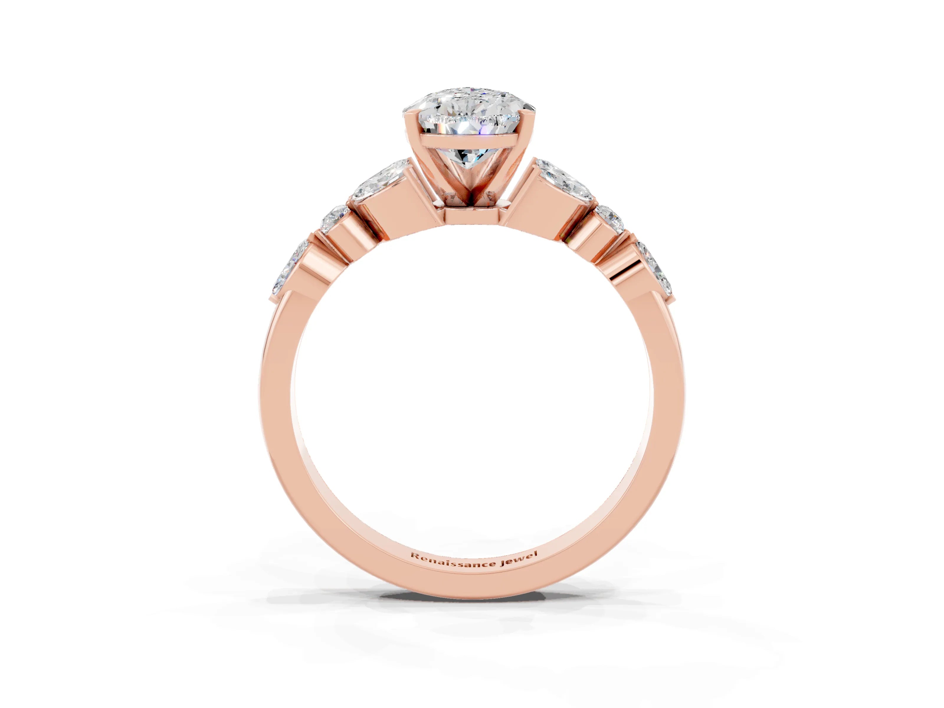 Rose gold Pear Cut Moissanite Solitaire Ring with Side Stones and Four-Prong Setting_15