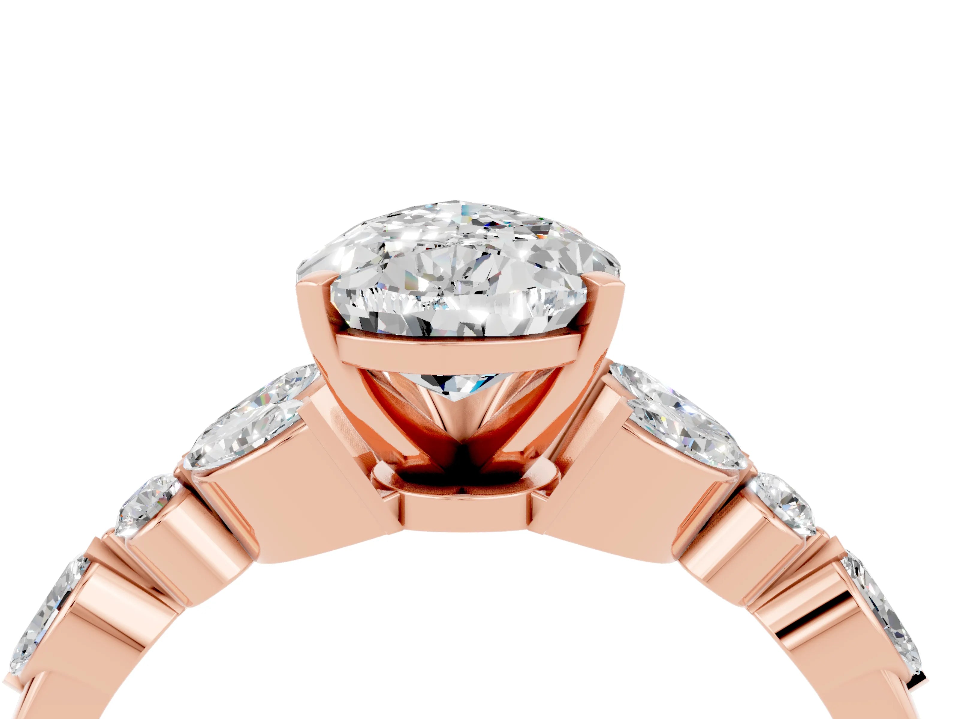 Rose gold Pear Cut Moissanite Solitaire Ring with Side Stones and Four-Prong Setting_16