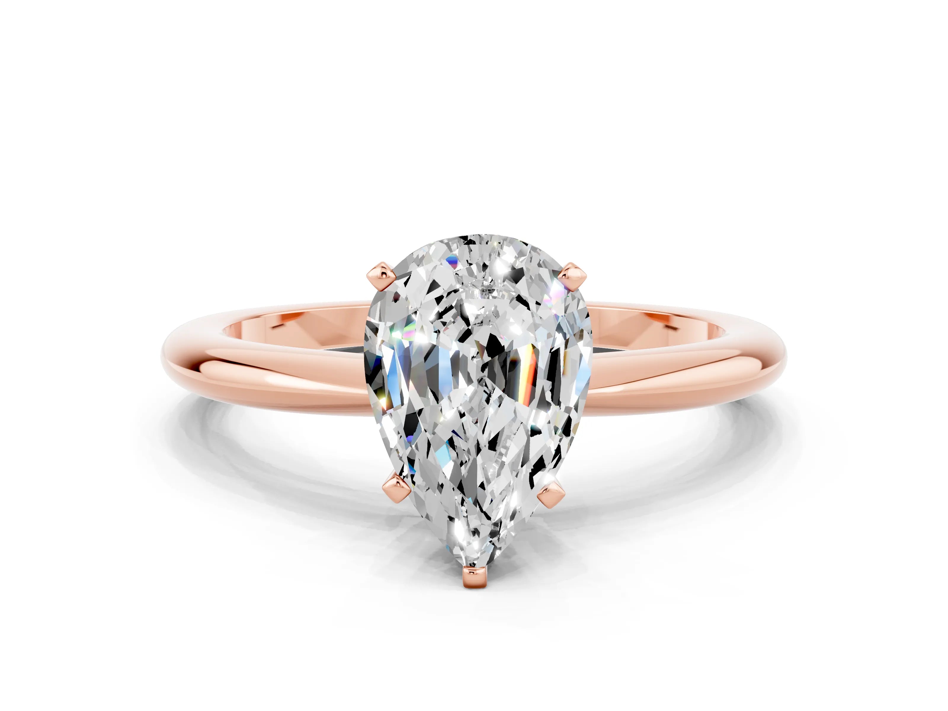 Rose gold Pear Cut Moissanite Solitaire Ring with Six-Prong Setting and Classic Band