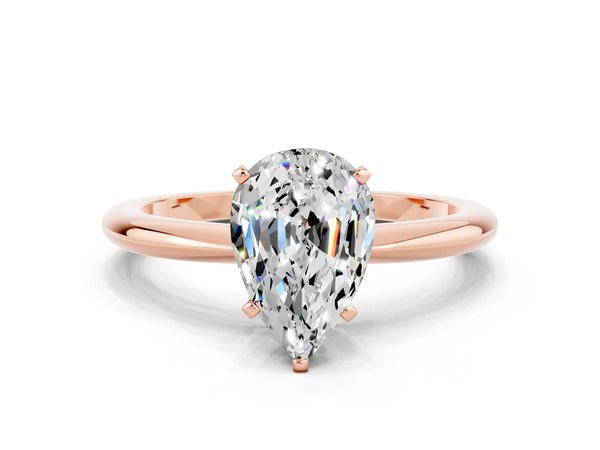 Rose gold Pear Cut Moissanite Solitaire Ring with Six-Prong Setting and Classic Band