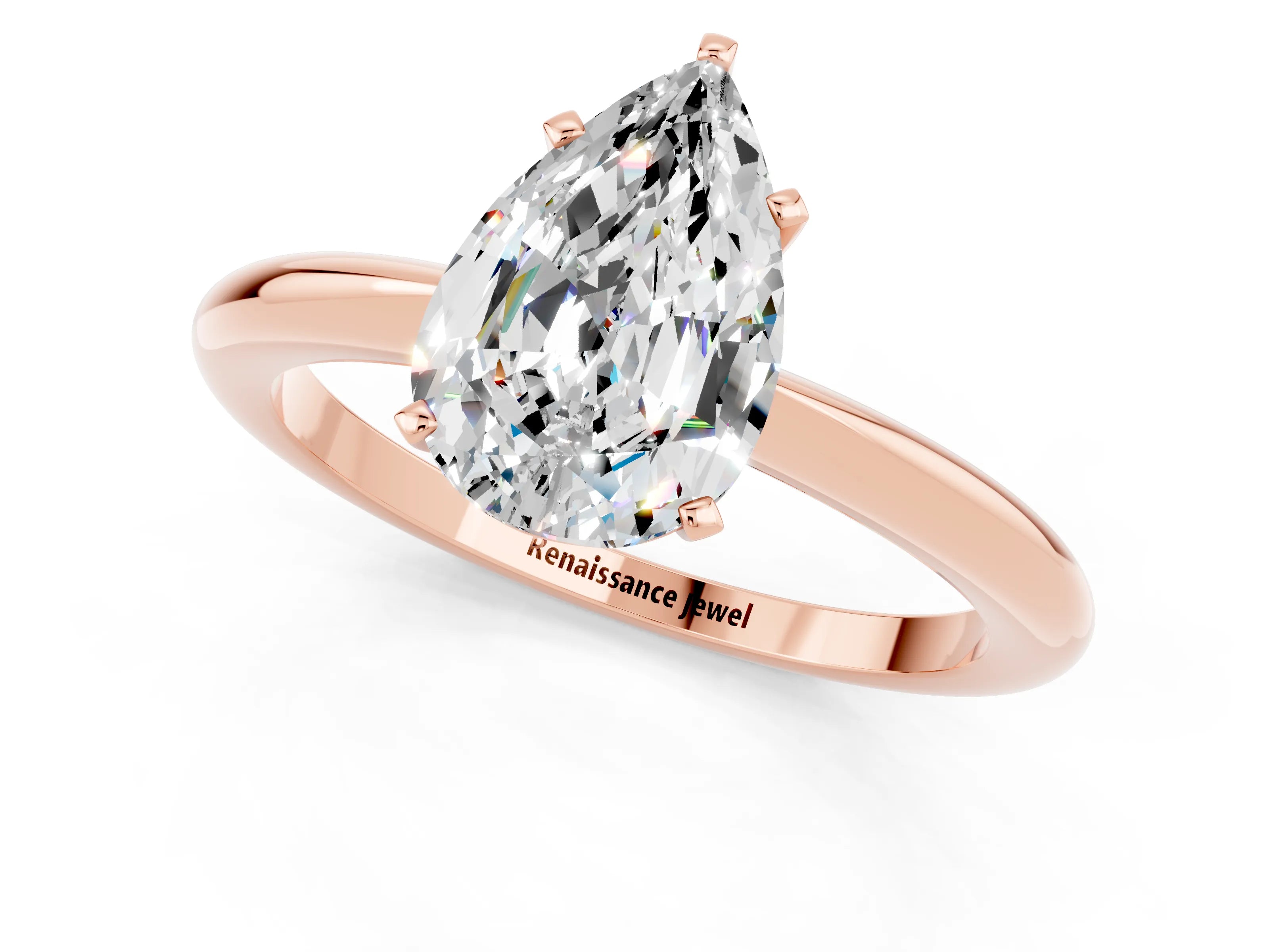 Rose gold Pear Cut Moissanite Solitaire Ring with Six-Prong Setting and Classic Band_1