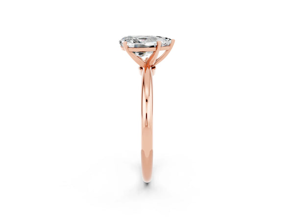 Rose gold Pear Cut Moissanite Solitaire Ring with Six-Prong Setting and Classic Band