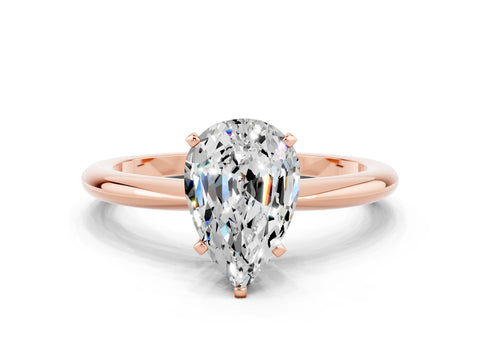 Rose gold Pear Cut Moissanite Solitaire Ring with Six-Prong Setting and Classic Band