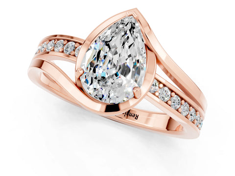 Rose gold Pear Cut Moissanite Solitaire Ring with Split Shank and Prong Setting_1