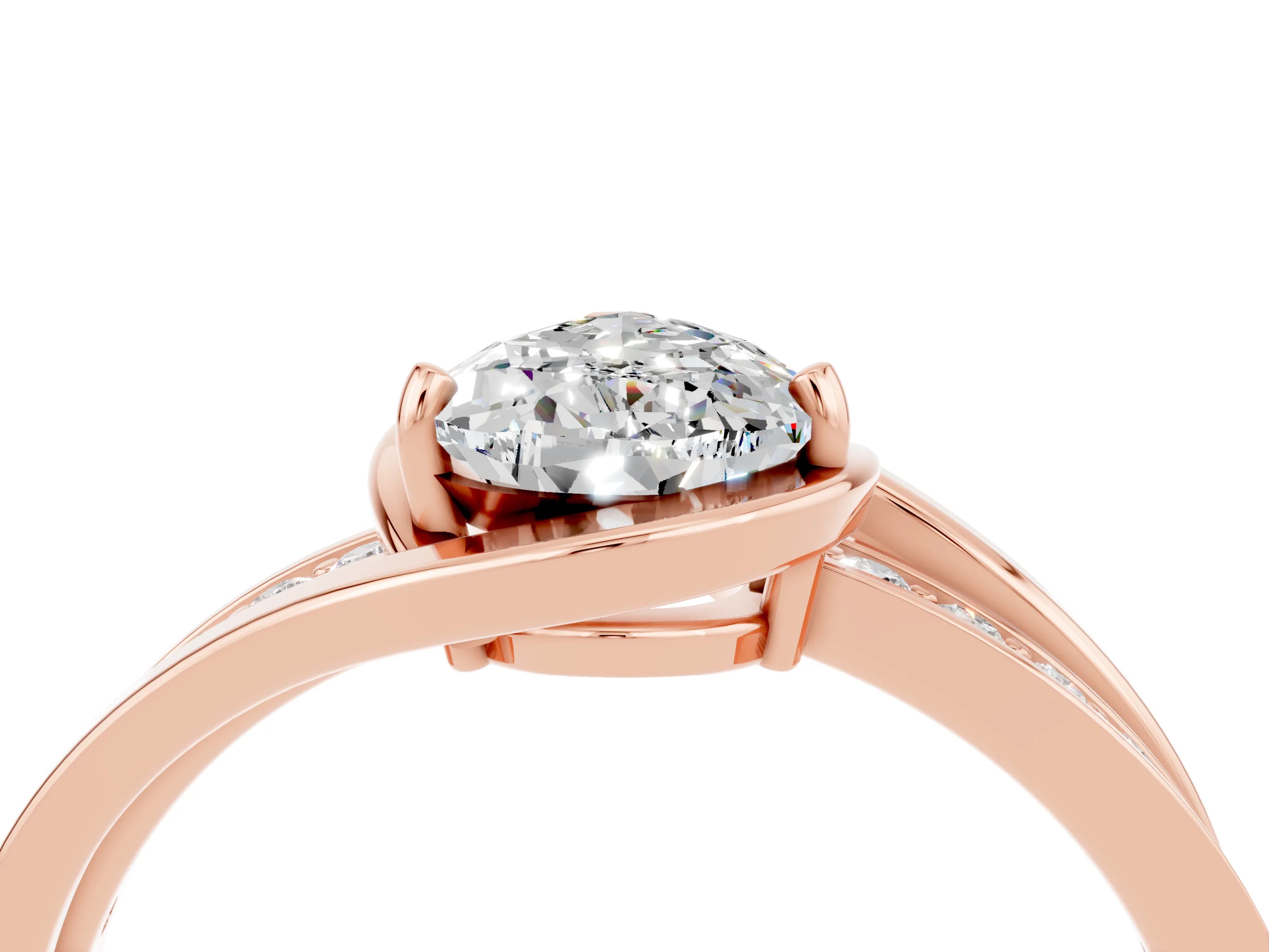 Rose gold Pear Cut Moissanite Solitaire Ring with Split Shank and Prong Setting_4