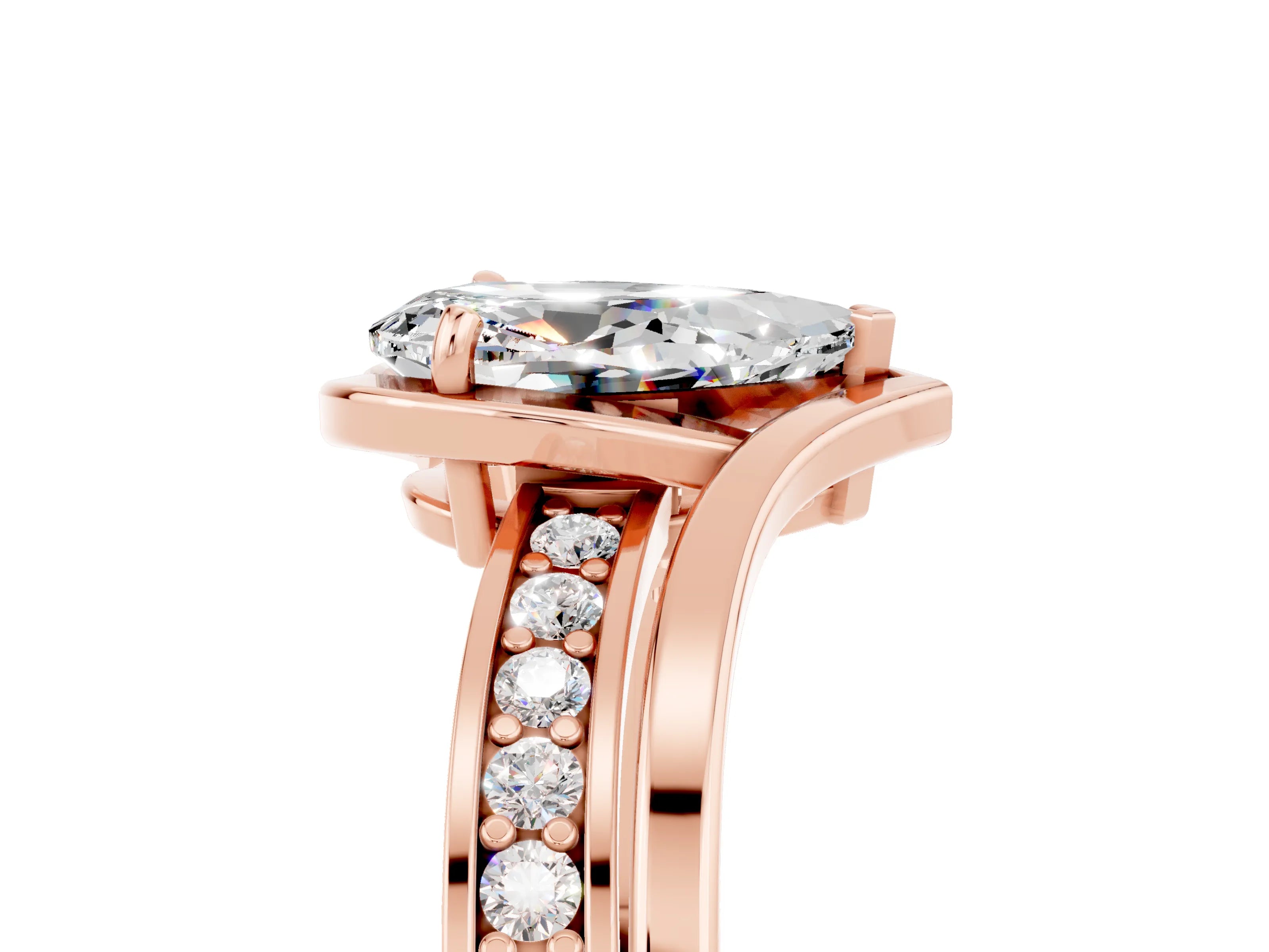 Rose gold Pear Cut Moissanite Solitaire Ring with Split Shank and Prong Setting_5