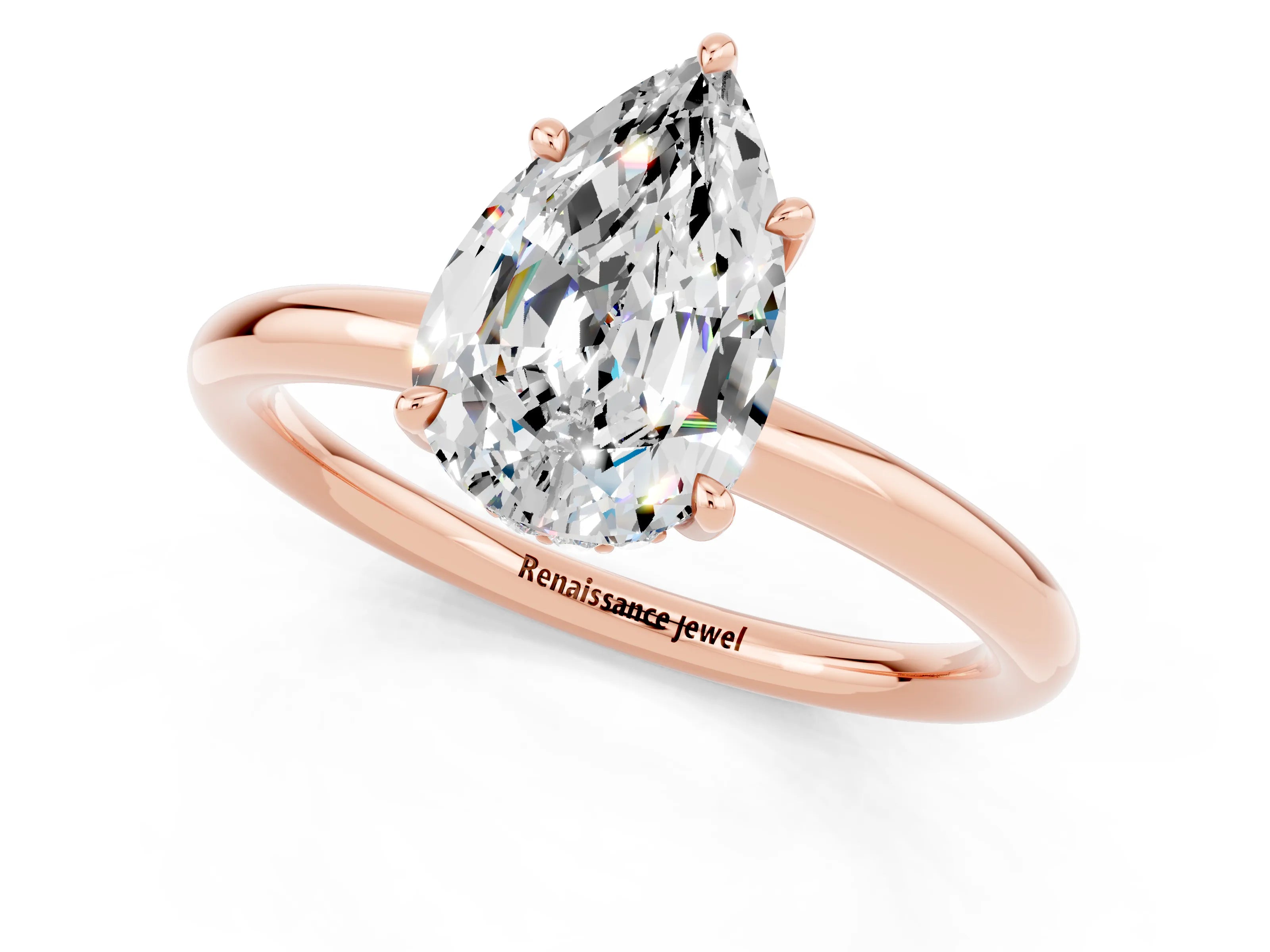 Rose gold Pear Cut Moissanite Solitaire Ring with Thin Band and Four-Prong Setting_13