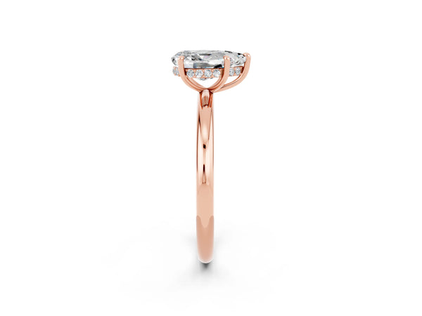 Rose gold Pear Cut Moissanite Solitaire Ring with Thin Band and Four-Prong Setting