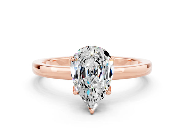 Rose gold Pear Cut Moissanite Solitaire Ring with Thin Band and Prong Setting