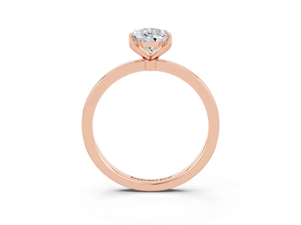 Rose gold Pear Cut Moissanite Solitaire Ring with Thin Band and Prong Setting