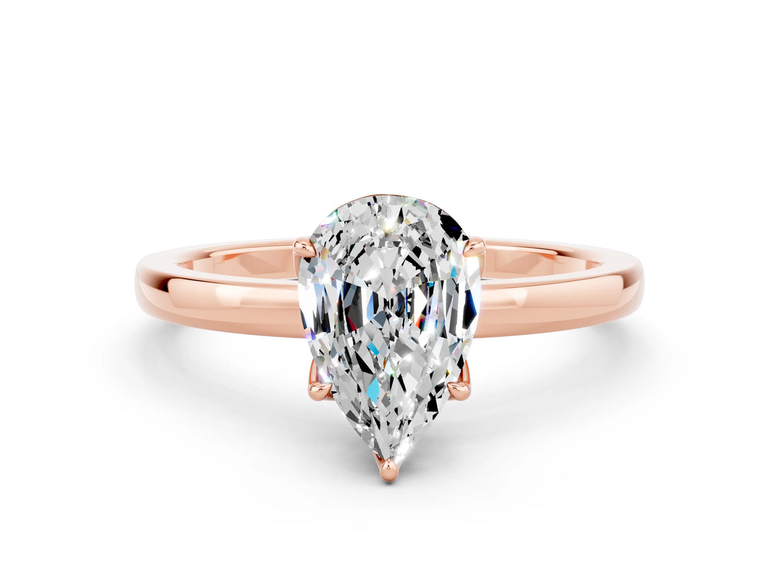 Rose gold Pear Cut Moissanite Solitaire Ring with Thin Band and Prong Setting_24