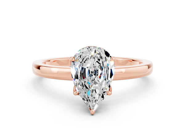 Rose gold Pear Cut Moissanite Solitaire Ring with Thin Band and Prong Setting