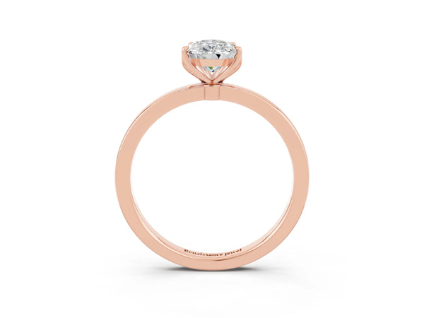 Rose gold Pear Cut Moissanite Solitaire Ring with Thin Band and Prong Setting