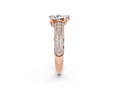 Rose gold Pear Cut Moissanite Solitaire Ring with Three-Row Pavé Band and Four-Prong Setting_14