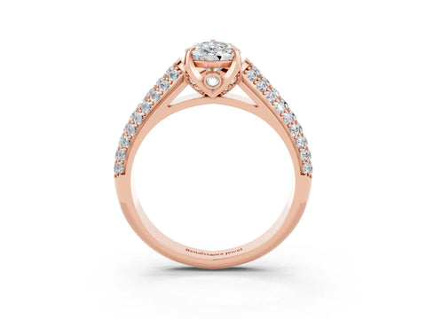 Rose gold Pear Cut Moissanite Solitaire Ring with Three-Row Pavé Band and Four-Prong Setting_15