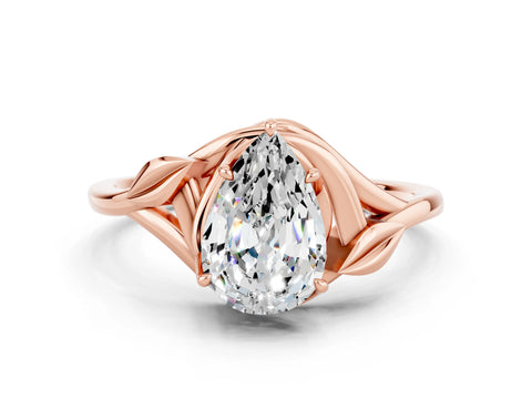 Rose gold Pear Cut Moissanite Solitaire Ring with Twist Band and Four-Prong Setting_24