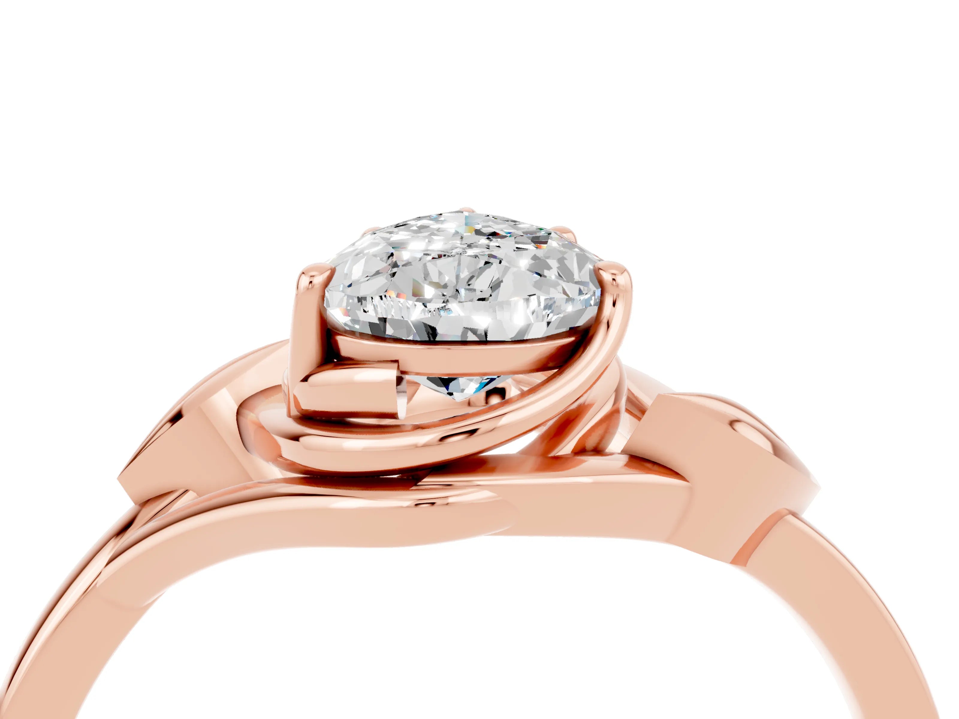 Rose gold Pear Cut Moissanite Solitaire Ring with Twist Band and Four-Prong Setting_28