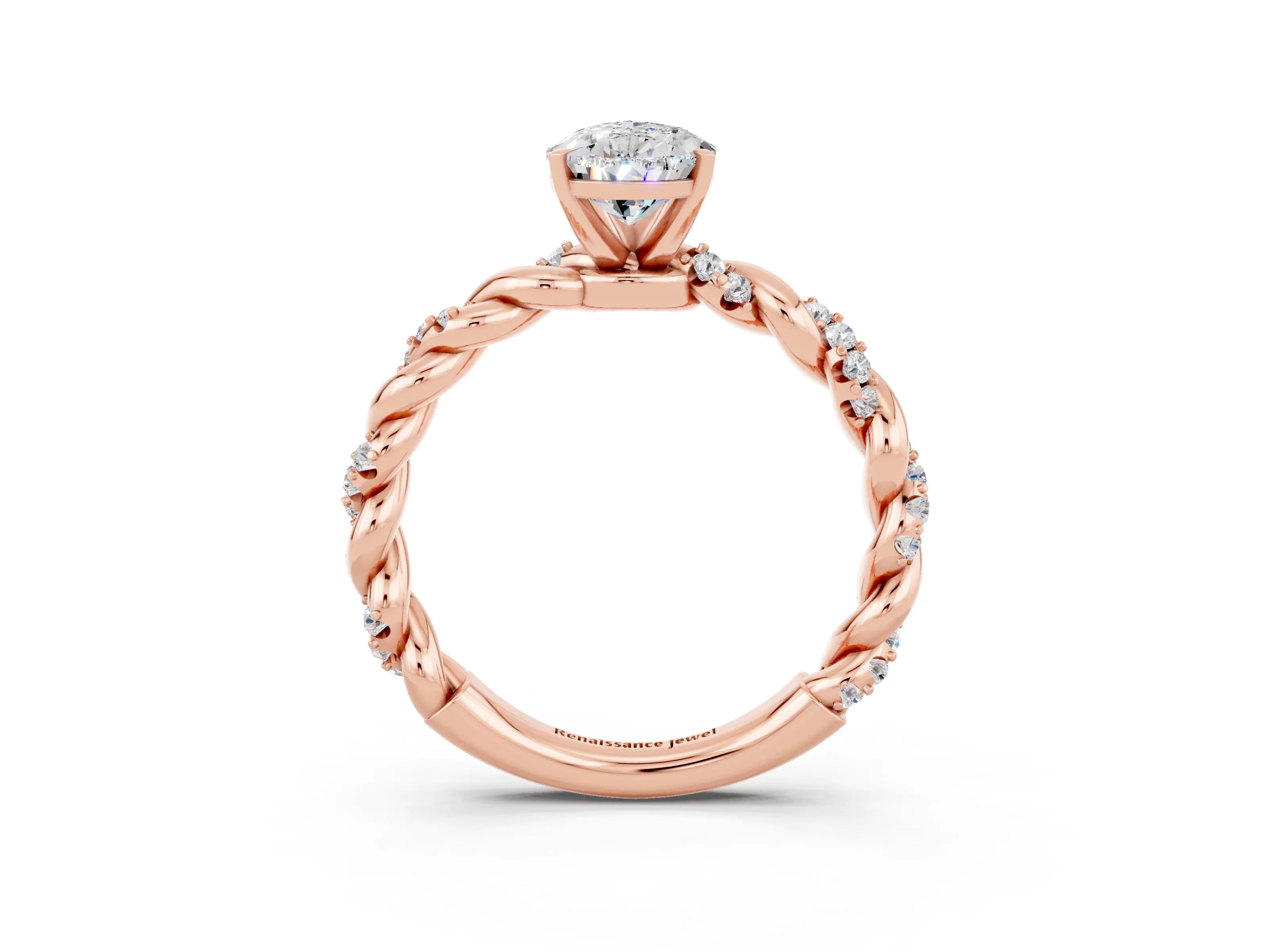 Rose gold Pear Cut Moissanite Solitaire Ring with Twisted Band and Pavé Accents_3