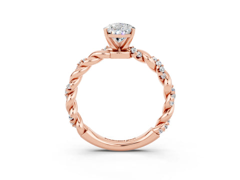 Rose gold Pear Cut Moissanite Solitaire Ring with Twisted Band and Pavé Accents_3