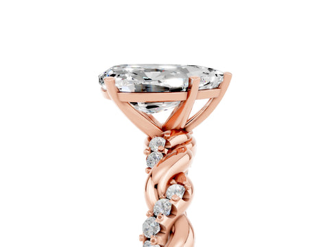 Rose gold Pear Cut Moissanite Solitaire Ring with Twisted Band and Pavé Accents_5