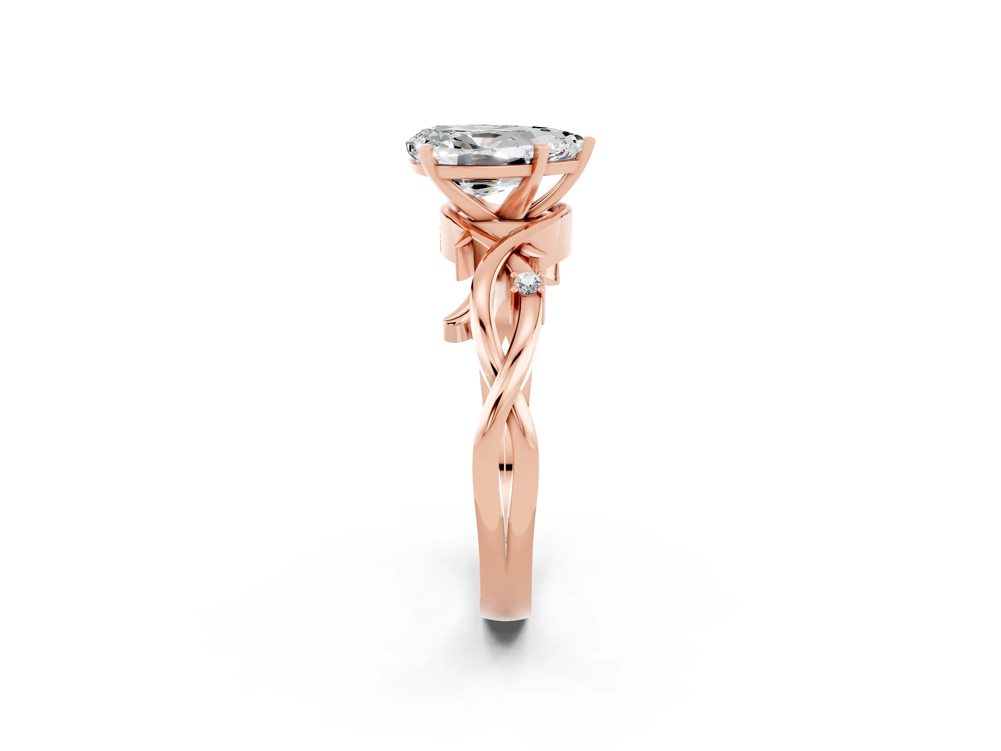 Rose gold Pear Cut Moissanite Solitaire Ring with Twisted Band and Prong Setting_2