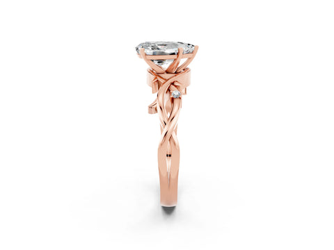 Rose gold Pear Cut Moissanite Solitaire Ring with Twisted Band and Prong Setting_2