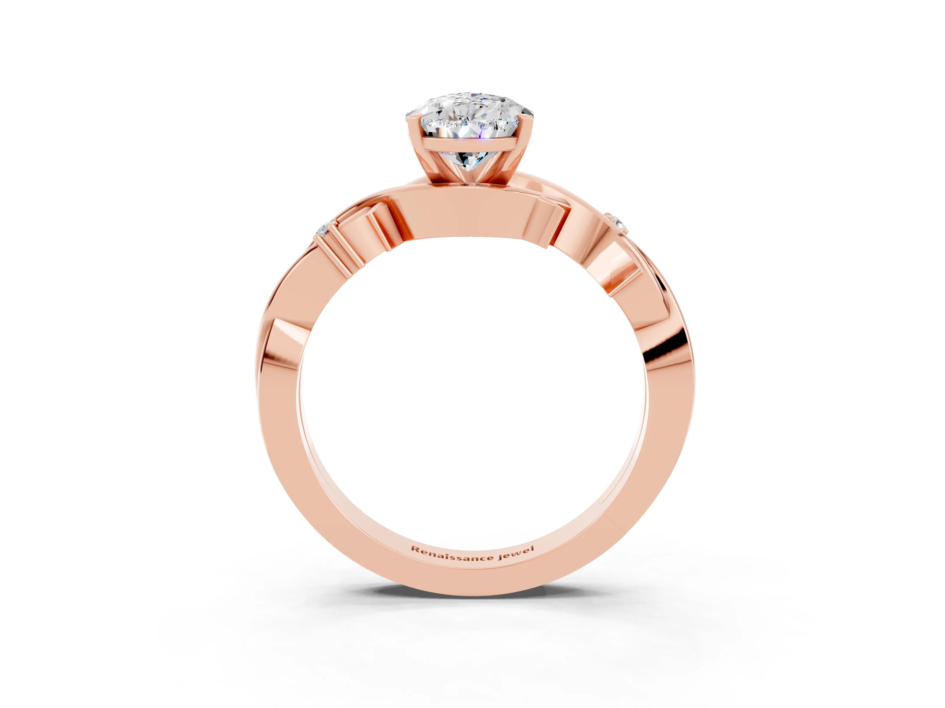 Rose gold Pear Cut Moissanite Solitaire Ring with Twisted Band and Prong Setting_3