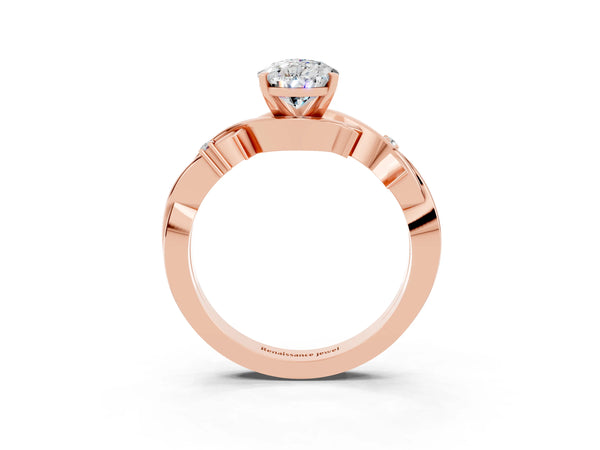 Rose gold Pear Cut Moissanite Solitaire Ring with Twisted Band and Prong Setting