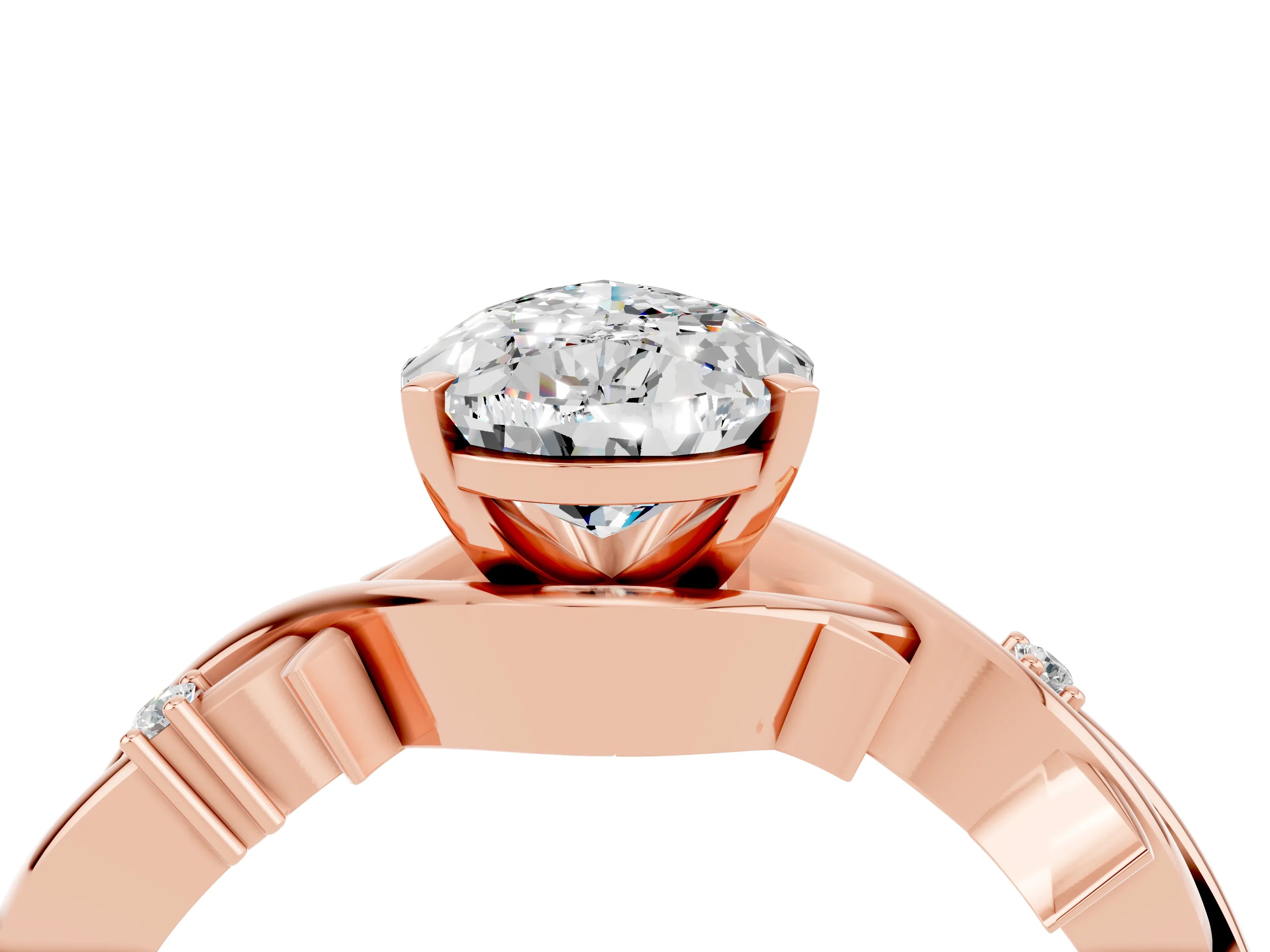 Rose gold Pear Cut Moissanite Solitaire Ring with Twisted Band and Prong Setting_4