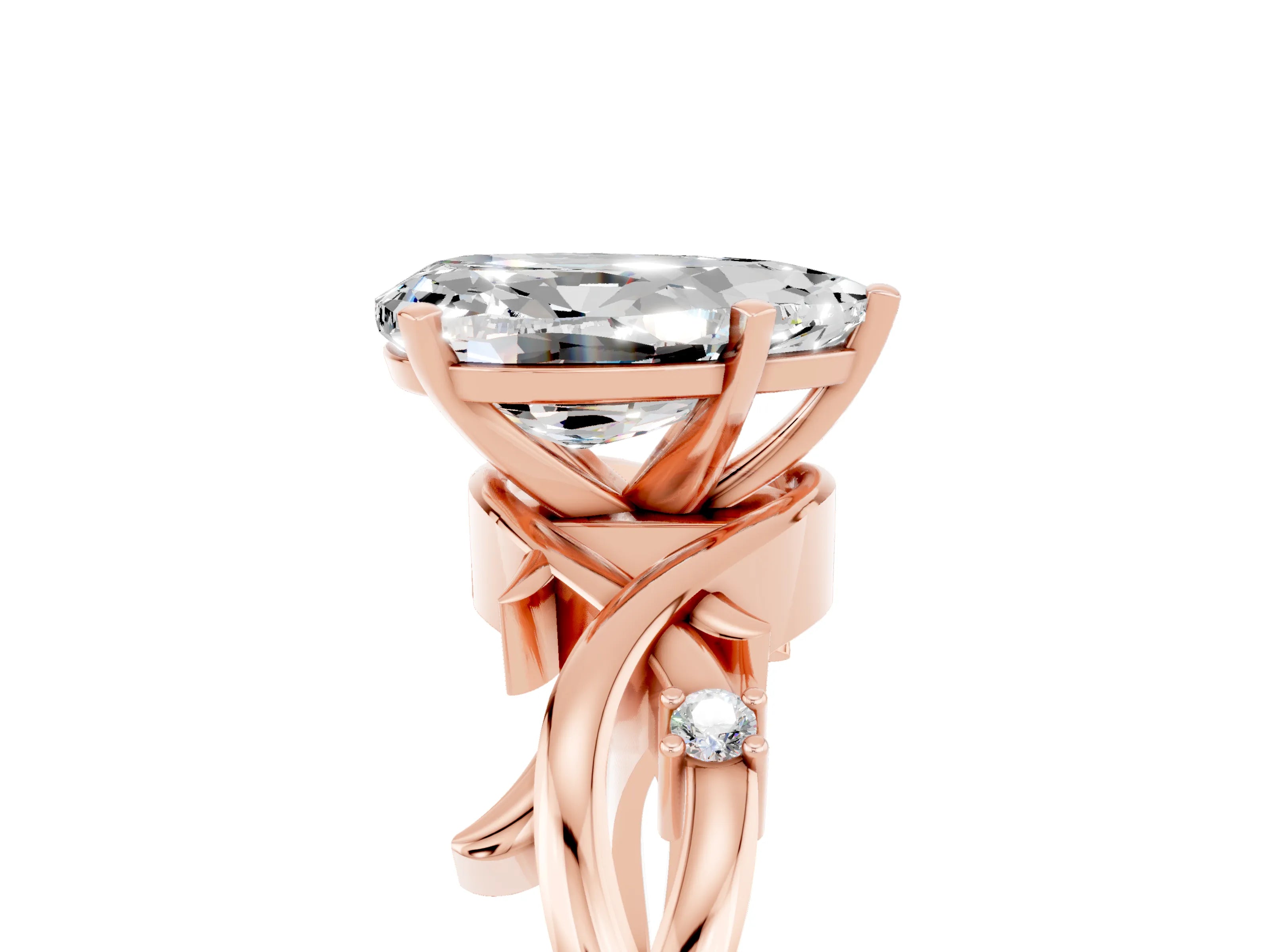 Rose gold Pear Cut Moissanite Solitaire Ring with Twisted Band and Prong Setting_5