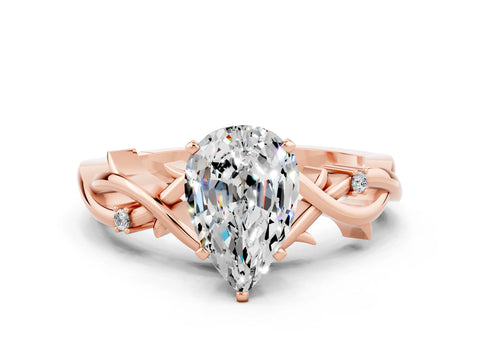 Rose gold Pear Cut Moissanite Solitaire Ring with Twisted Band and Prong Setting