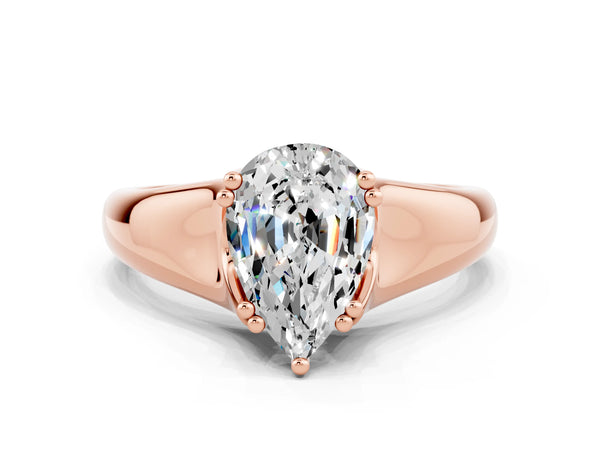 Rose gold Pear Cut Moissanite Solitaire Ring with Wide Band and Prong Setting