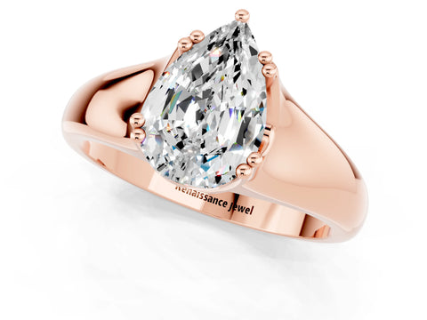 Rose gold Pear Cut Moissanite Solitaire Ring with Wide Band and Prong Setting_1