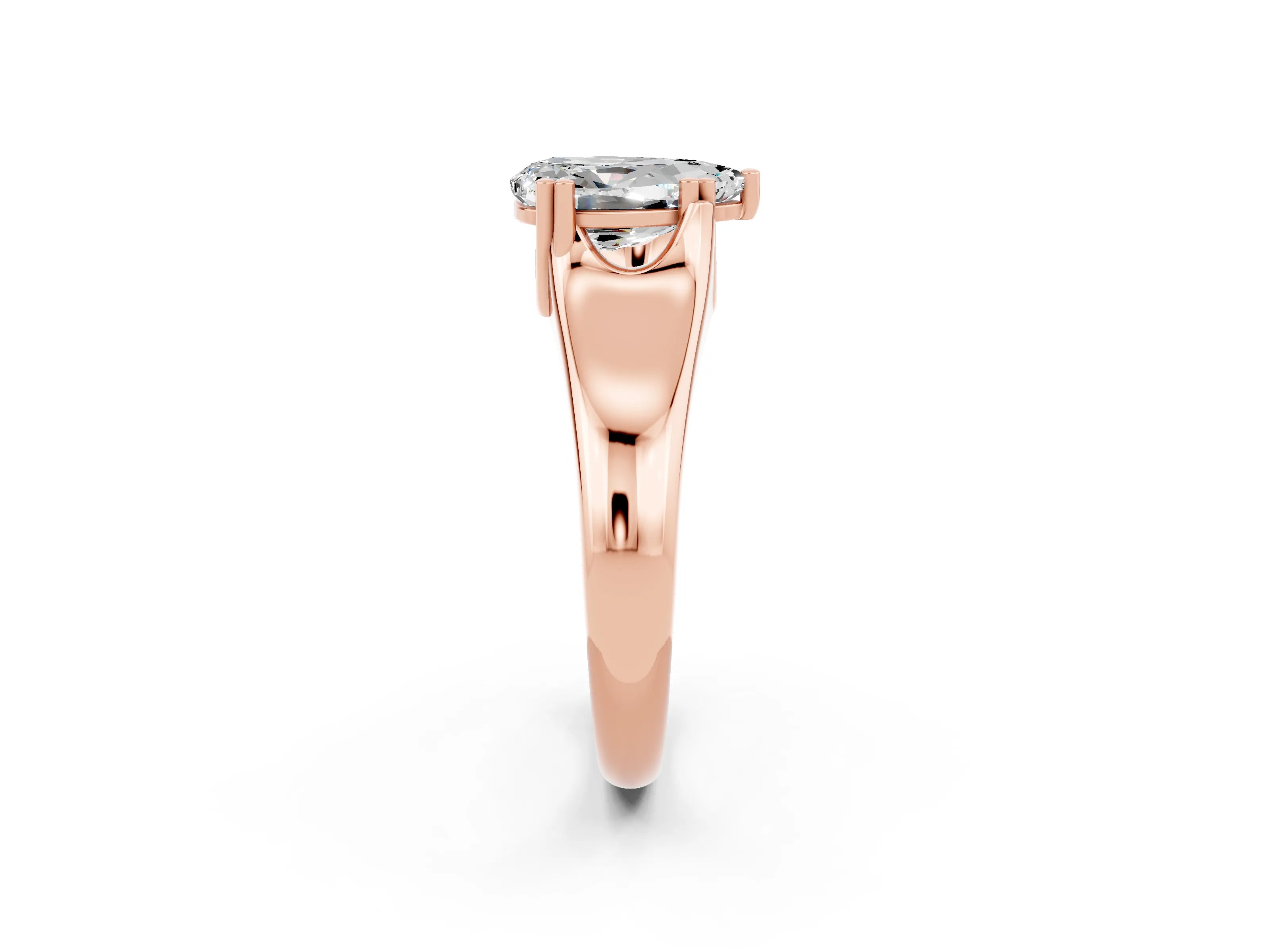 Rose gold Pear Cut Moissanite Solitaire Ring with Wide Band and Prong Setting_2