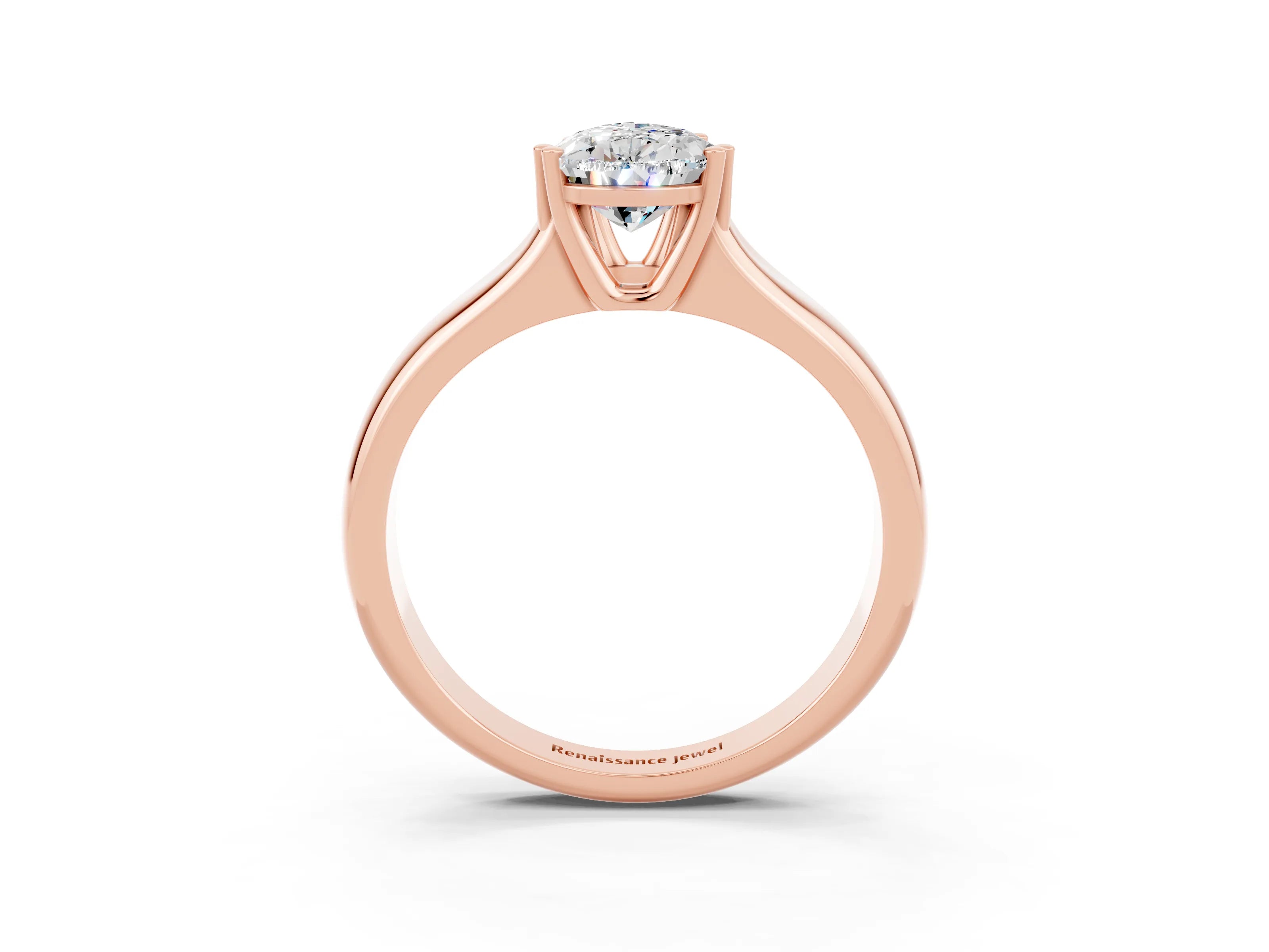 Rose gold Pear Cut Moissanite Solitaire Ring with Wide Band and Prong Setting_3