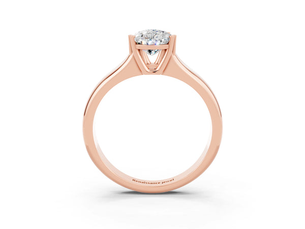 Rose gold Pear Cut Moissanite Solitaire Ring with Wide Band and Prong Setting