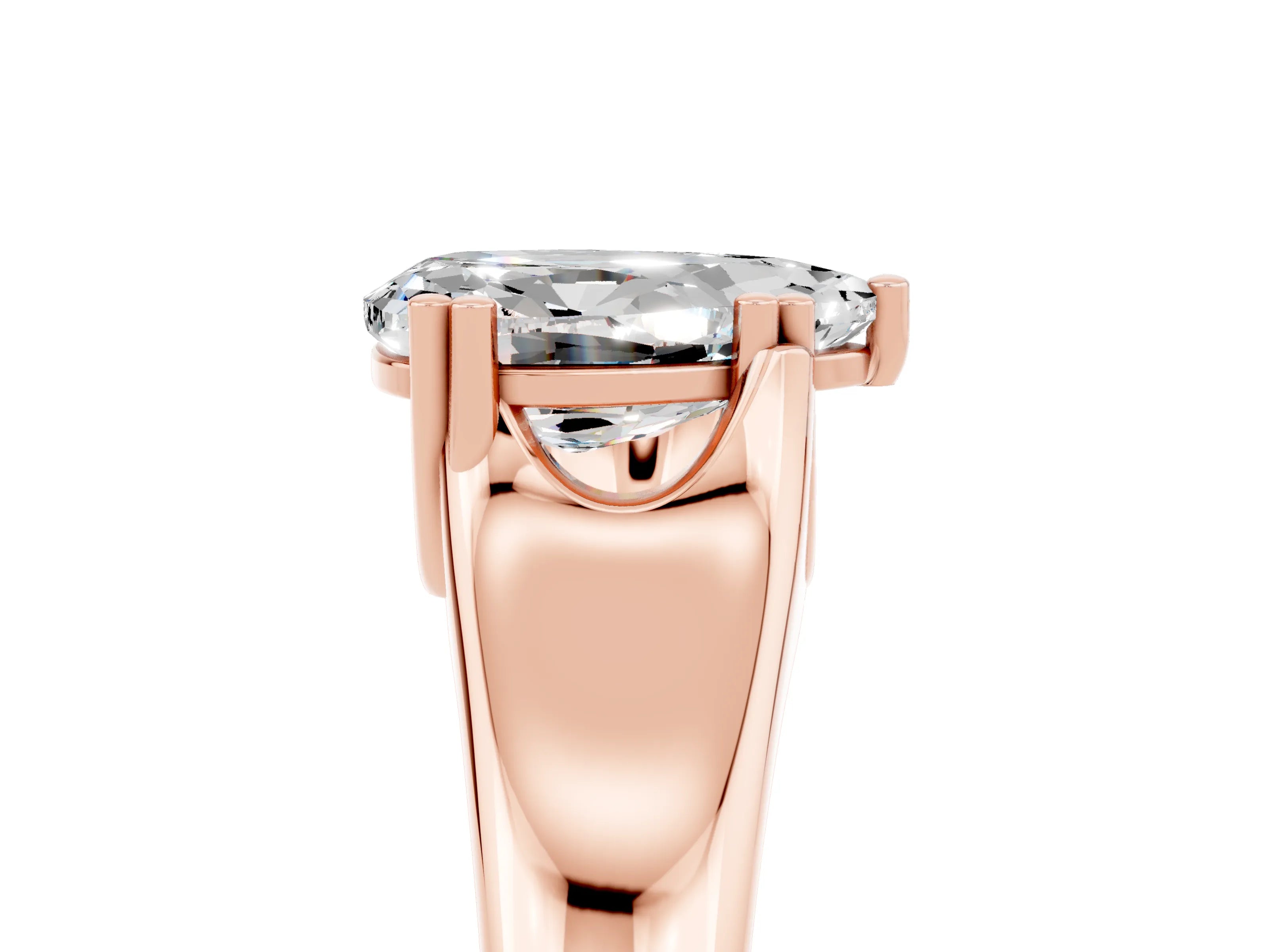 Rose gold Pear Cut Moissanite Solitaire Ring with Wide Band and Prong Setting_5