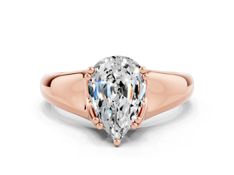 Rose gold Pear Cut Moissanite Solitaire Ring with Wide Band and Prong Setting