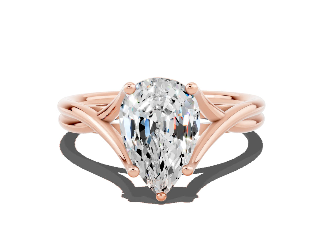 Rose gold Pear Cut Moissanite Solitaire Twist Band Prong Setting Ring_36