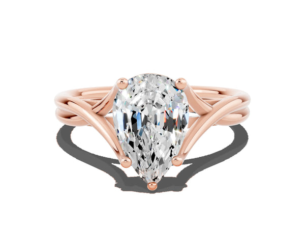 Rose gold Pear Cut Moissanite Solitaire Twist Band Prong Setting Ring