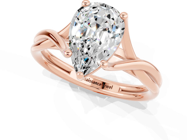 Rose gold Pear Cut Moissanite Solitaire Twist Band Prong Setting Ring